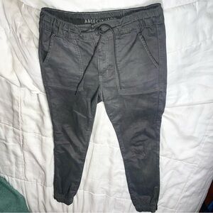 American Eagle Gray Charcoal Dye Drawstring Super Stretch Cargo Joggers Size 4